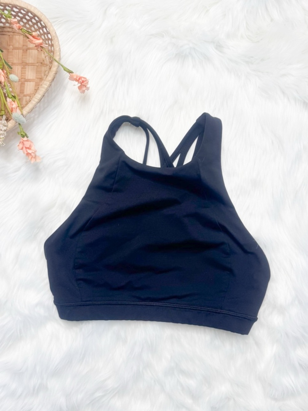 Lululemon Black High Neck Criss Cross Sports Bra Top Size 4